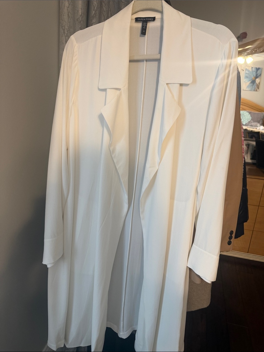 Eileen Fisher Cream Open Front Long Trench Coat